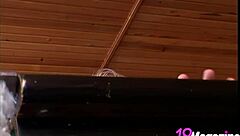 Blonde Teen Ana Fey Teases Topless On Billiards Table