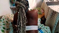Beautiful black beauty gets a big cock in her mouth and vagina