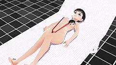 Leo Anime Girl Swims In Small Micro Bikini With Nip Slip