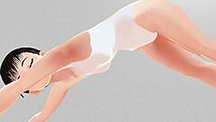 Leo demonstrates exercise as an anime girl performs stretch yoga poses