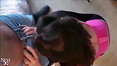 French MILF's big ass in satin gets deepthroat blowjob!