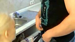 Blonde gives blowjob and takes anal cumshot