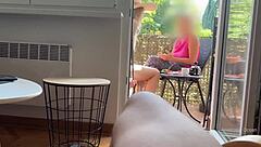 Husband Jerks Off and Cums in Front of Stepmom on Balcony!