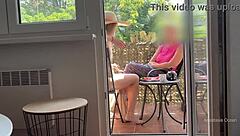 Husband Jerks Off and Cums in Front of Stepmom on Balcony!