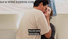 Dirty talking roommates have sex after rehearsing a script.