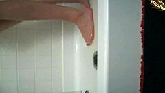 Hot big tits girlfriend masturbates in the shower with shampoo bottle!