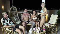 Morena safada rebola em cima do pau tem seus peitos chupados pela bruna carlos que mostra sua buceta - bruna e ale sheer red