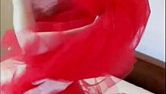 Odette’s Red Bed Tease with Blonde Pussy Play