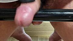 Korslaveman Places Dick On Handle And Uses Mechanical Massager.