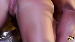 Being outdoors at night makes the busty blonde want to deepthroat him and do anal