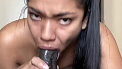 Deep POV blowjob on big black cock