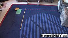 Mature Woman with Glasses Teasingly Masturbates Before Sucking Cock