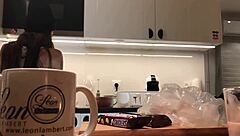 Damn! Young wife washes dishes as voyeur cam catches tight thong