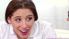 bored brunette babe facesits her tutor in a hairy lesbian session