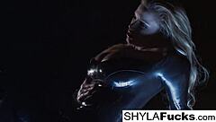 sexy blonde pornstar shyla stylezs shows big tits and ass in smoking fetish