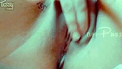 Closeup of amateur girlfriend's shaved pussy getting fingered and rubbed in homemade solo masturbation