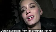 Check out shorthaired beauty sucking big cock outdoors