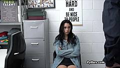 stealing latina teen meets the guard's cock in office tease