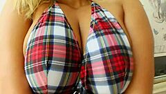 Prime cups busty babe says, 'look at the spunk on my face after deepthroat'