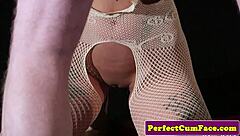 handcuffed british babe blowing dick with jizz cum tattoo pov