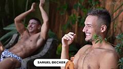 Samuel Decker dominates backstage threesome with deepthroat and bareback doggystyle