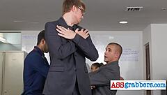 Blindfolded Guy Grabs Ass in Office Swing! Who's Next?