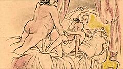 Vintage erotic illustration of antique anime hentai