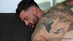 Tattooed muscle roommates anal fucking in the living room!