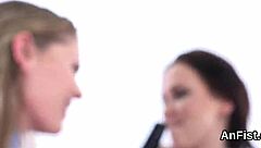 Beautiful women engage in fist fucking and anal sex with farting sounds