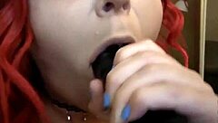 Redhead BBW Lexi Red Performs Sloppy Deepthroat With Toys And Choking