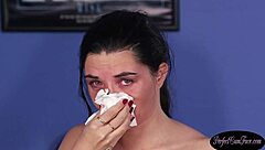 office chick is jizzed in the eye in group bj