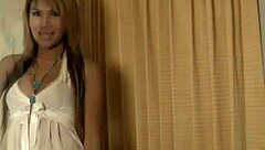 Heavenly Ladyboy Giving Messy Blowjob and Titty Fuck to Blonde with Whipping