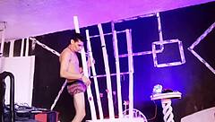 Group of gay men with big cocks cumshots in extra fetish scene