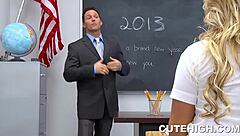 Gorgeous Blonde Student Seduces Teacher With Blowjob