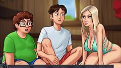 In Summertime Saga Part 39, the Whore Performs Deepthroat and Masturbation on Webcam