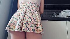 Hot latina cleans without panties, masturbating her pussy in fetish way