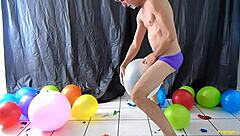 Gay DILF Richard Lennox in hot balloon fetish scene