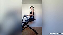 blonde feels intense fingering orgasm during workout