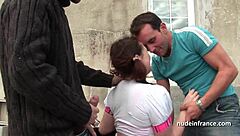 redhead amateur student hard sodomized in threeway outdoor