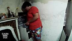 Amateur couple gets dirty in a greasy and messy scene