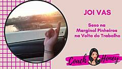 In the traffic of marginal pinheiros, a brazilian crossdresser gives jerk off instructions while showing big tits and ass on the way back from work