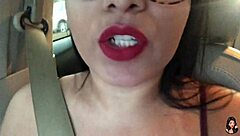 In the traffic of marginal pinheiros, a brazilian crossdresser gives jerk off instructions while showing big tits and ass on the way back from work