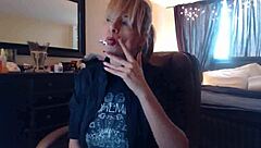 Sultry blonde Sandi enjoys smoking three brown cork cigarettes