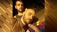 Gay guys sucking cocks outdoors during Seville pride event