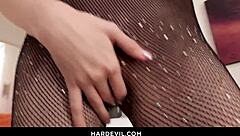 Breezy Bri in fishnets deepthroats cock and gets creampie