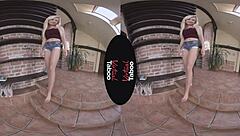 Blonde masturbates in jeans for orgasm