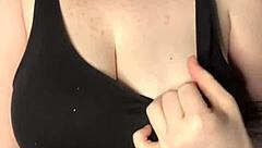 Teen slaps her huge natural tits on the desk in australian preview.