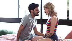 small tits teen rides a cock and squirts