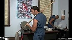 Gay office cleaners get down and dirty on the job