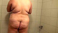 My fat girlfriend teases with big tits and pussy in shower 😍